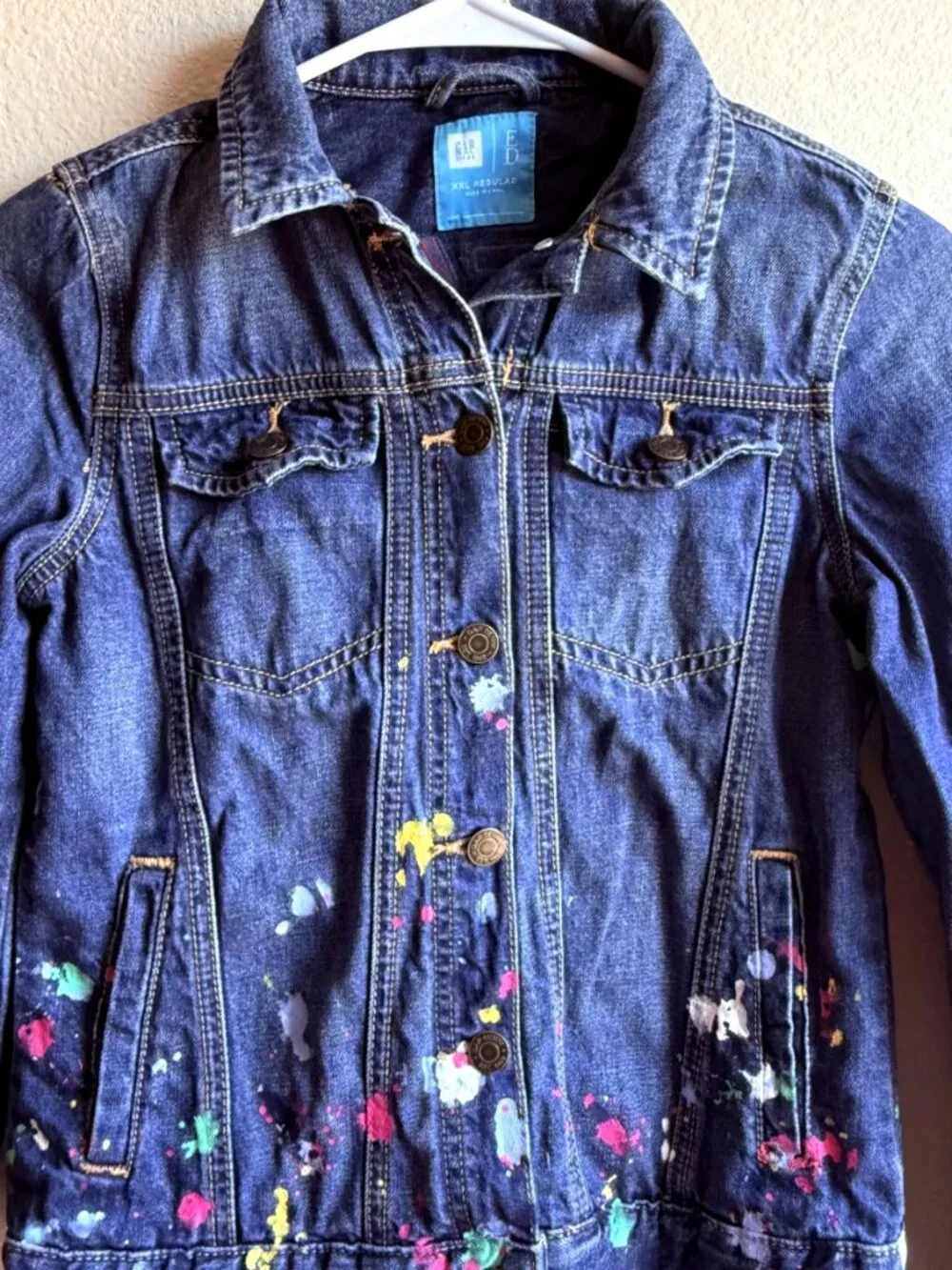 GAP Kids ED Ellen DeGeneres Denim Jacket ARTIST Paint Splatter XXL Regular